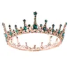 Zielony kryształowy rhinestone tiara i crown de noiva panna młoda okrągła królowa Diandem HEDPIET Wedding Bridal Hair Akcesoria LB