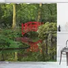 Shower Garden Shower Park Style View Pond Grass Stones and Trees Landscape Print Fabric Bathroom Decor Set with