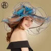 FS 2019 Pink Kentucky Derby Hat Para Mulheres Chapéus De Sol De Organza Flores Elegante Verão Grande Aba Larga Senhoras Casamento Igreja Fedoras Y2244j