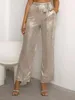 Women's Pants Yissang Belted Sequins Wide Leg