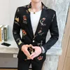 Mäns kostymer Blazers 2021 Spring Crown Print Mens Blazer Korean Jacket Wedding Dress Suit Stylish For Men Slim Fit DJ Singer158w