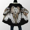 Herr ull blandningar 2021 vinter mens kappa vacker tribal infödd varg 3d full tryck tjock fleece huva kappa unisex casual varm cape coat dp15 hkd230718