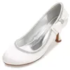 Scarpe eleganti Tacco medio Raso Cristalli Donna Matrimonio Per la sposa Punta tonda Slip On Evening Formal Party Pumps Bowknot