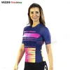 Rennjacken Damen Fahrradbekleidung Vezzo Camisa Ciclista Kurzarm Rosa Blau Farbverlauf Bike Shirt Mountainbike Jersey