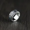 925 argent sterling incrusté calcédoine bouddhiste coeur Sutra rotatif anneau bouddha coeur Sutra Ring2124