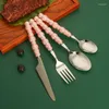Ensembles de vaisselle 304 acier inoxydable perle manche en céramique couteau à Steak fourchette cuillère vaisselle 16 pièces articles occidentaux et de cuisine