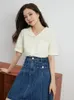 Women's Blouses DUSHU Literary Sense Accordion Pleat Doll Collar Age-reducing V-neck Shirt For Women Summer Trend Simple Top Female