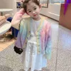 Pullover Rainbow dzianin Sweter SWEATER Dziewczyna jesienna zima słodka kawaii płaszcz sweter dla dzieci dziewczyna Korean Button Down Cardigan HKD230719