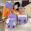 Okul çantaları 4 adet Set Kadınlar Sırt Çantası Harajuku Dizüstü Bilgisayar Tuval Genç Kızlar İçin Okul Çantaları Kawaii College Öğrenci Çocukları Kitap Çantası Rucksack 230718