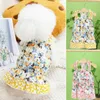 Dog Apparel Dress Polyester Sleeveless Ruffle Hem Floral Pattern Puppy Washable Breathable Easy-wearing Pet Sling For Kitten