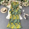 Casual Dresses Vintage Long Dress Full Sleeve 2024 Spring Fall Loose A-Line Printed Leopard Pleated Women Elegant Robe