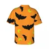 Chemises décontractées pour hommes chemise Halloween chauves-souris et lune à manches courtes été hommes col rabattu bouton vêtements