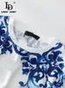 二枚のドレスldリンダデラサマーファッションレディースパーティーロングレザーコートルーズTシャツ青い白い磁器プリーツ230718