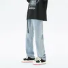 Męskie dżinsy Tfetters Marka Koreańska moda męska jesień i zimowe solidne z paskiem Retro myte w połowie proste luźne luźne luźne luźne worki