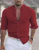 Mens Casual Shirts casual cotton linen shirt plain collar solid long sleeved loose fitting top spring and autumn handsome fashion 230718