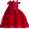 Flickans klänningar 3-10 år barns julfestklänning Girl Decal Elegant Wedding Dress Bowtie Children's Birthday Ball Dress 230718