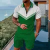 Herrspårar Summer Men's Tracksuit Short Sleeve Polo Shirt Set 3D Print Zipper Lapel T-shirt Shorts 2 Pieces Casual Suit Streetwear Outfit 230719