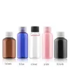 100 st 50 ml färgad rund tom plastfyllningsbar flaska med skruvlock Makeup Container PET -flaskor 50cc Top DIY Quantit310T