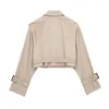 Women's Trench Coats 2023 Women Vintage With Belt Double Breasted Cropped Short Jacket
