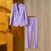 Women's Two Piece Pants Single Breasted Lavender Women Blazer Elegant Solid Color Business Set Fashion OL Lady Suit