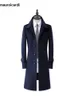 Herr ullblandningar Mauroicardi Autumn Winter Long SMART FALLTED VARM Black Blue Woolen Coat Men Single Breasted Luxury Wool Blends Overcoat HKD230718