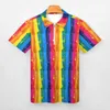 Men's Polos Rainbow Pride Polo Shirts Men Abstract Stripes Art Casual Shirt Beach Y2K Zipper T-Shirts Short Sleeve Design Oversize Clothes 230719