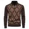 Herrtröjor Herrens casual tröja Argyle dragkedja Mock Neck Cotton Pullover Autumn and Winter Fashion Style Topps Male Clothes L230719