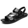 Sandalet erkek sandalet düz renkli deri erkek yaz ayakkabıları rahat rahat açık ayak parmağı düz sandalet yumuşak plaj ayakkabı erkek ayakkabıları 230719