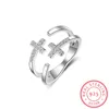 Gioielli in argento 925 Anelli in argento per donna 925 Sterling Silver Trendy Cross Finger Ring Size Supporto regolabile dropship