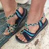 Matchande romersk sommarkvinna färg rep knut strand tå sandaler mode bekväma kvinnor plus storlek skor