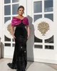 Dubaï Arabe Noir Gaine Robes De Soirée Longues Pour Les Femmes Plus La Taille Hors Épaule Drapée Paillettes D'anniversaire De Bal De Célébrité Pageant Occasion Formelle Robes De Soirée