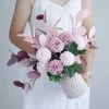 Flores decorativas conjunto de flores artificiais hortênsia e vaso de cerâmica rosa buquê de plástico faça você mesmo para casamento em casa