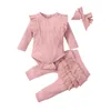 Conjuntos de roupas 3 peças roupas de bebê meninas terno de roupas infantis nascidos terno de bebê meninas rendado algodão babados roupa apertada calças roupas de bandana 230719
