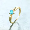 Anneaux de mariage mignon femme bleu opale pierre anneau couleur or jaune mince pour les femmes promesse petit amour coeur fiançailles