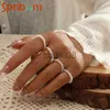 Band Rings 2/3/4Pcs Imitation Pearls Rings Set for Women Boho Red Blue Beaded Knuckle Ring Star Moon Pendant Open Vintage Jewelry Aesthetic J230719