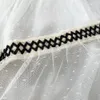ビンテージエスニックスタイルスピーカー半袖Vネックメッシュパッチワーク刺繍プリーツウエストスリミングミッドレングスaラインドレス