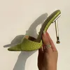 Klänningskor Fashion Stone Print Stiletto klackar Kvinnor Sandaler Slip-On Summer Slippers Sexig Metal High Heel Pointy Toe Sandal Storlek 10