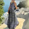 Urban Sexy Dresses Fashion Sexy Halter Print Pleated Long Dress Women Sweet O Neck Beach Cover-Ups Robe Summer Sleeveless Casual Boho Maxi Sundress 230719