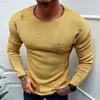 Herrenpullover Herren Casual Tops Frühling Sommer Mode Solide Strick Langarm Zerrissene Pullover Männliche T-Shirts 2023 Urlaub Streetwear Chic Shirts L230719