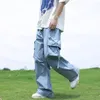 Męskie spodnie Y2K ładunek Szybki suszony stały kolor amerykański trend spadochronowy swobodny męski workowate wodoodporne lodowe jedwabne spodnie