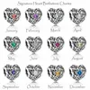 Designer S925 Sterling Silver Signature Cuore Birthstone Bracciale Charms perline adatto per bracciale Pandora europeo Charms perline fai da te263I