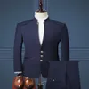 Conjunto de traje de cuello levantado para hombre, esmoquin, chaqueta y pantalones ajustados para hombre, vestido de negocios de boda de estilo chino para hombre, alta calidad 283m