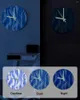 Wandklokken Abstracte Gradiëntlijn Lichtblauwe Lichtgevende Wijzer Klok Thuis Ornamenten Ronde Stille Woonkamer Kantoor Decor