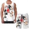 Tute da uomo Estate Divertente Stampa Uomo Canotte Donna Geisha giapponese Pantaloncini da spiaggia Set Gilet fitness