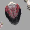 Sjaals dame retro cape contrast kleur sjaal sjaal jaren 1920's dames lovertjes tassel rand fringe kralen faux parel pure mesh wrap v nek