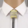 Bolo Ties Gold cross pray horse rectangle bolo tie for man cowboy western cowgirl lather rope zinc alloy necktie HKD230719