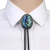 Bolo Ties Naturel Stone Green Shell Flash Bolo Tie For Man Indian Cowboy Western Cowgirl Leather Rope Zinc Alloy Necktie HKD230719