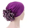Big Flower Turban Bonnet för kvinnor Muslim under Hijab Caps Solid Color Islamic Inner Hijabs Headwrap Chemo Cap DE611