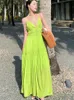 Grundläggande avslappnade klänningar Green Pleated Backless Holiday Party Long Dress for Womens Summer Sleeveless Vneck Fashion Matching Böhmen 230718