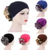 Big Flower Turban Bonnet för kvinnor Muslim under Hijab Caps Solid Color Islamic Inner Hijabs Headwrap Chemo Cap DE611